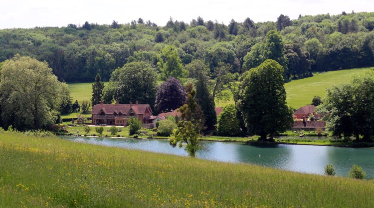 Looking down on Great Water, Latimer Park, with Chiltern woodland behind.