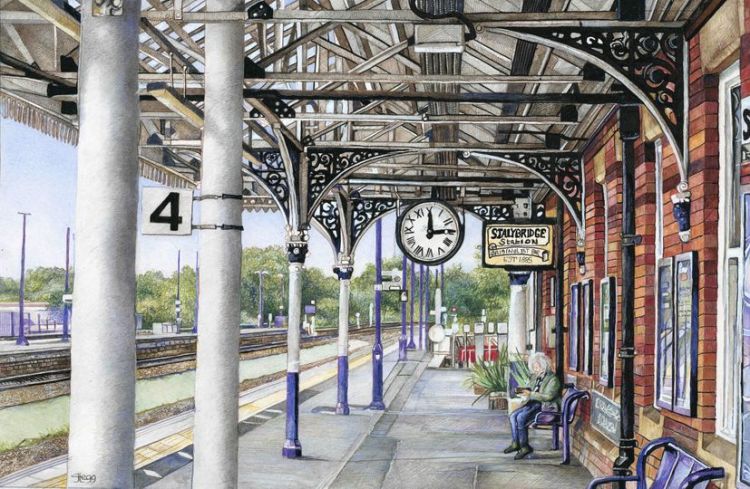 Stalybridge station: watercolour by Gordon Clegg