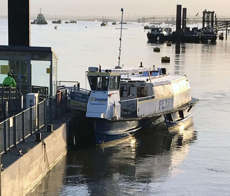 The Tilbury ferry at Gravesend, on a still November morning at low tide